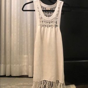 Ramy Brook White Woven Tunic w/ Fringe Detail